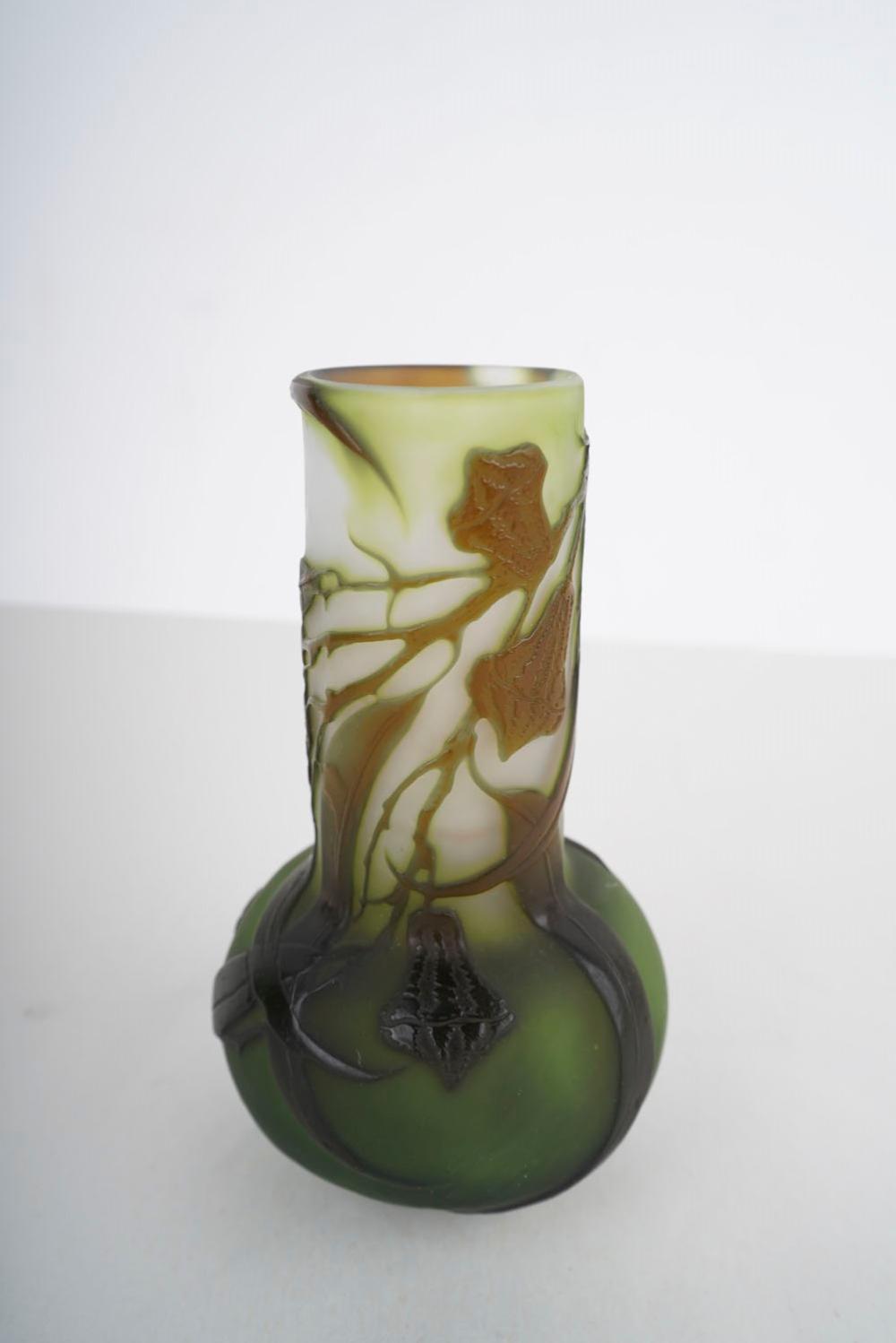 GALLE GREEN CAMEO GLASS VASE5 3/4