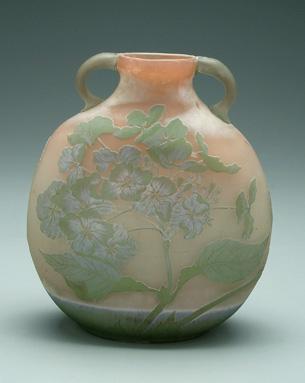 Galle vase, flowers on pale pink,