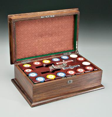 Gaming set, inlaid mahogany case,