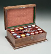 Gaming set, inlaid mahogany ca
