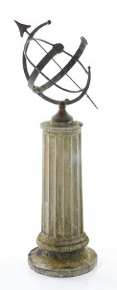 Garden armillary sundial on pe