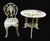 GARDEN: CAST IRON TABLE AND SI
