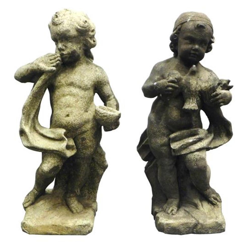 GARDEN: PAIR OF CEMENT PUTTI,