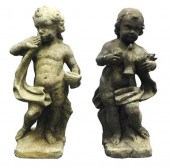 GARDEN: PAIR OF CEMENT PUTTI,