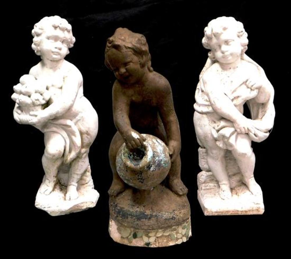 GARDEN: PAIR OF CEMENT PUTTIS AND A