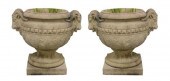 GARDEN: PAIR OF RAMS HEAD URNS