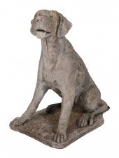 GARDEN STATUE OF A SEATED DOG