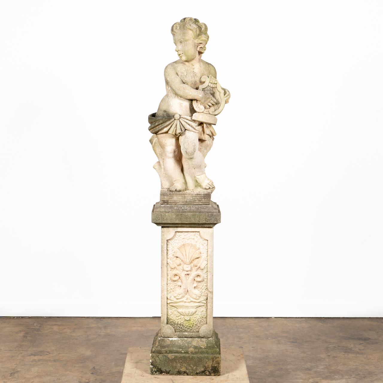 GARDEN STATUE, PUTTI ON PEDESTAL,