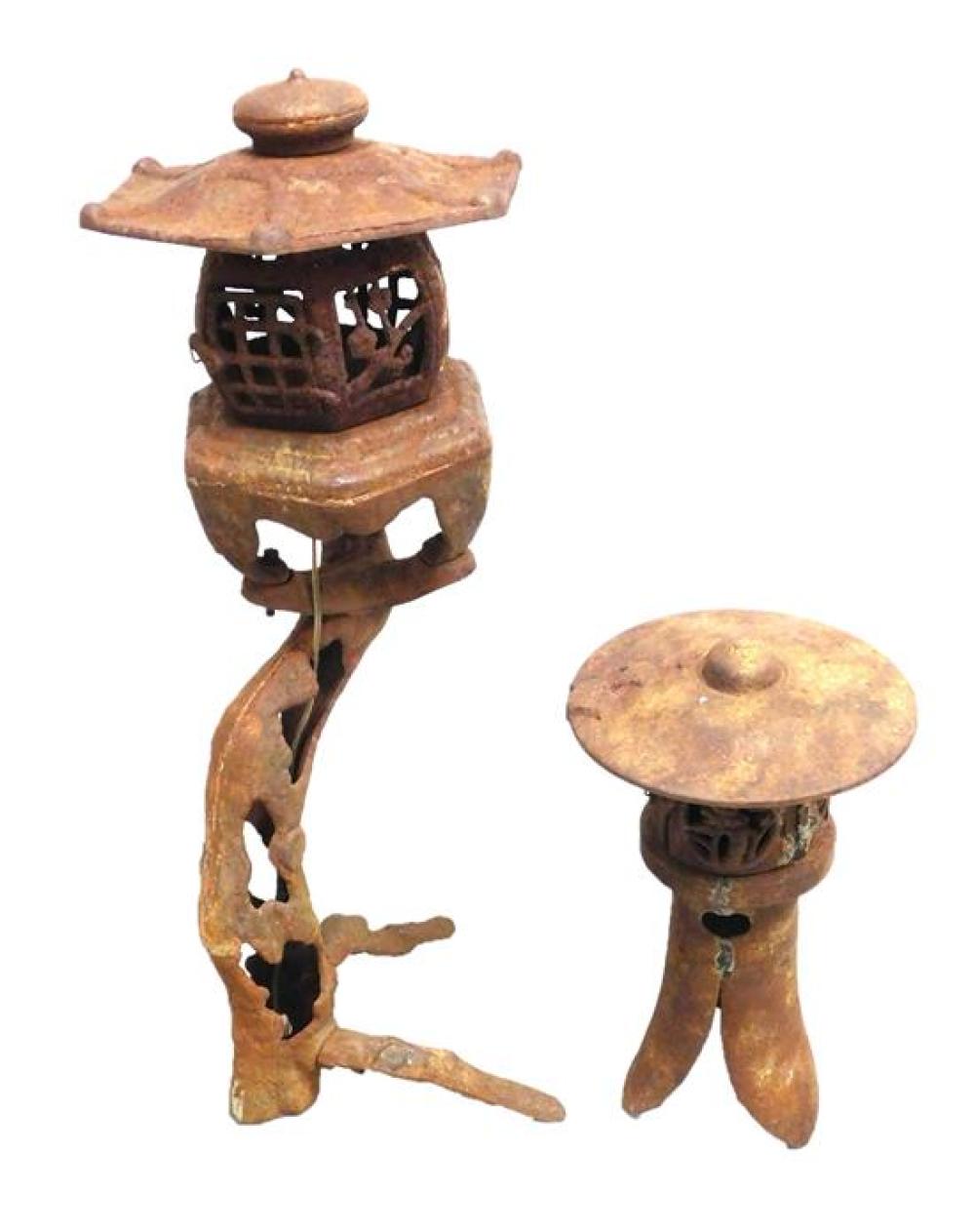 GARDEN: TWO ASIAN LANTERNS, IRON: