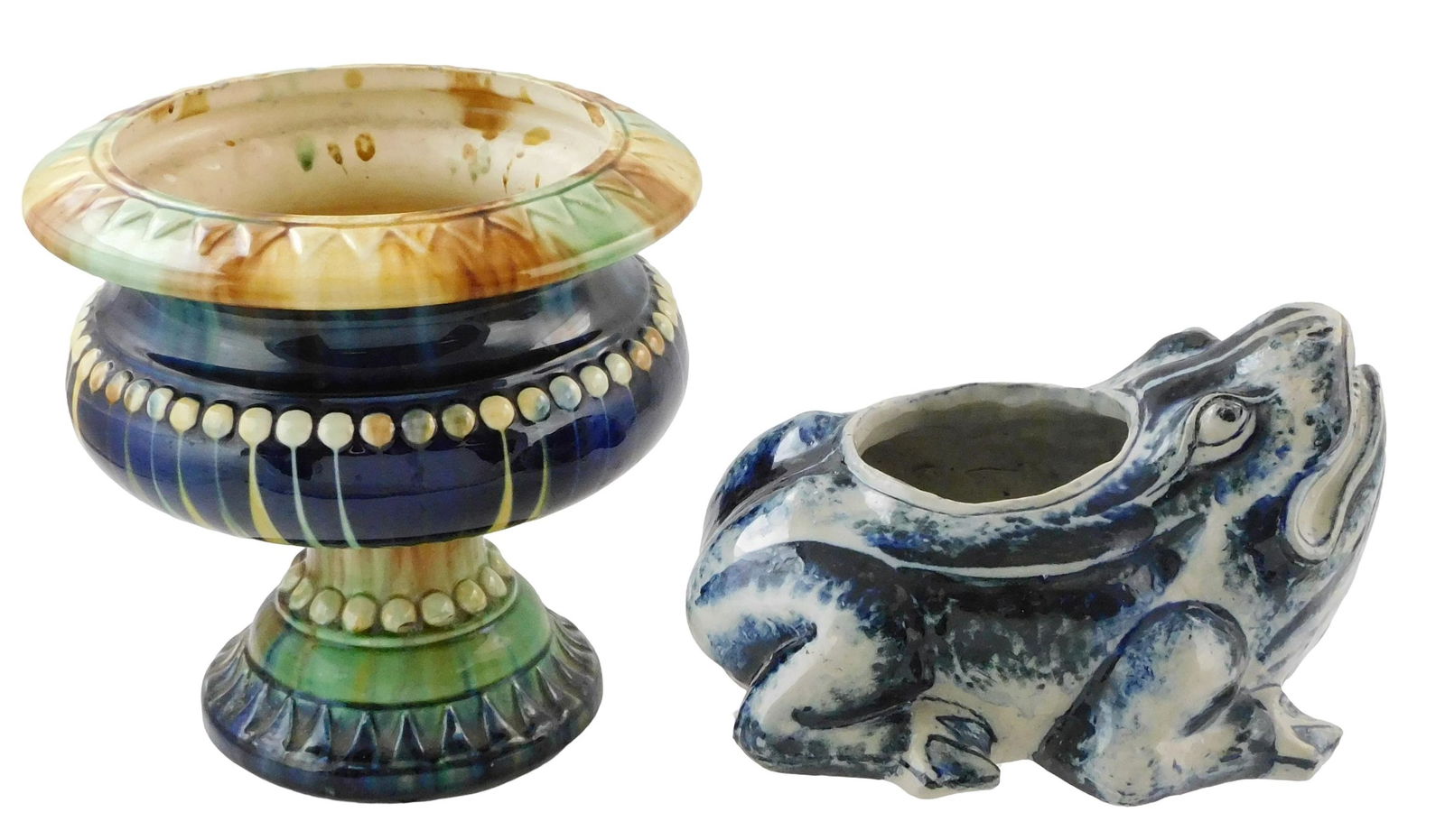 GARDEN: TWO MAJOLICA PLANTERS:
