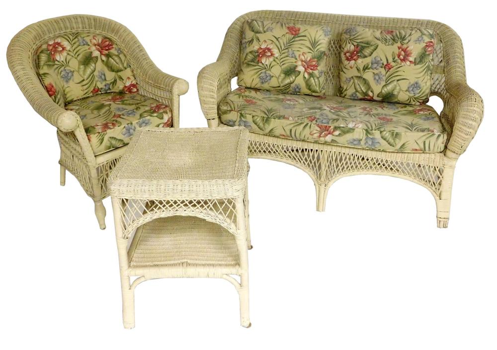 GARDEN: WICKER SETTEE, ARMCHAIR AND