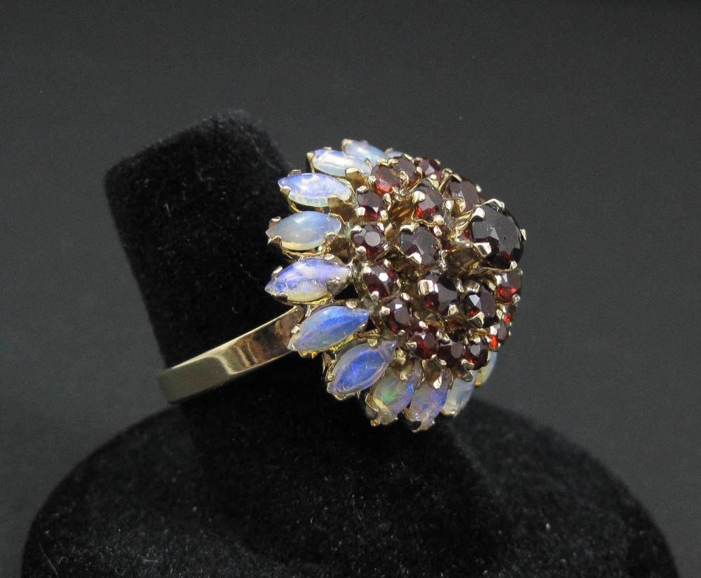 GARNET, OPAL AND FOURTEEN KARAT