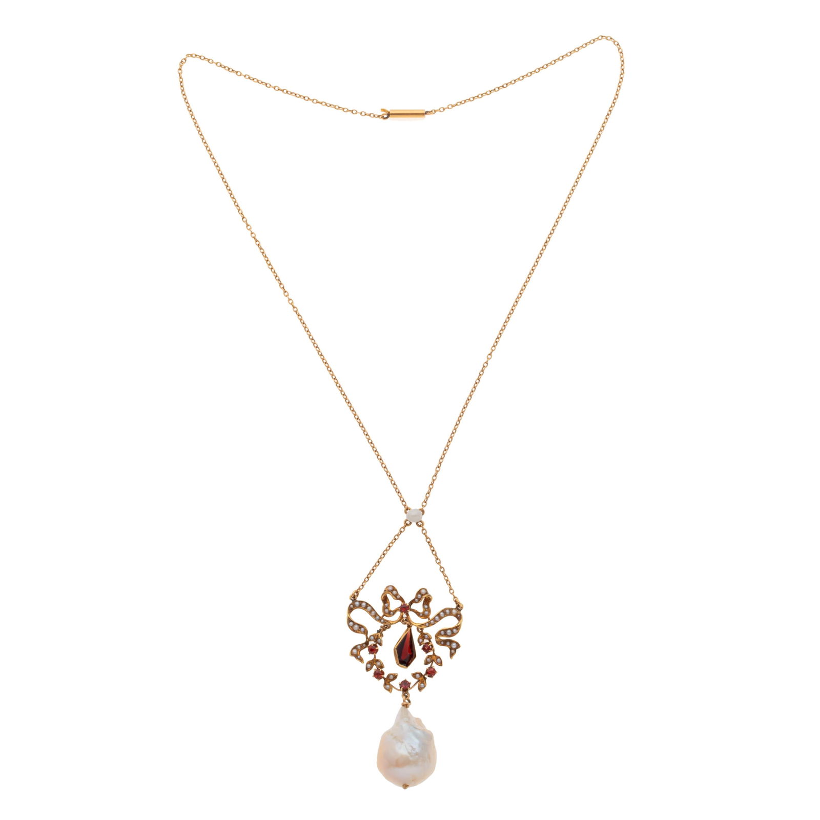 GARNET, PEARL, 14K YELLOW GOLD