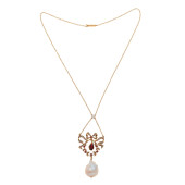 GARNET, PEARL, 14K YELLOW GOLD