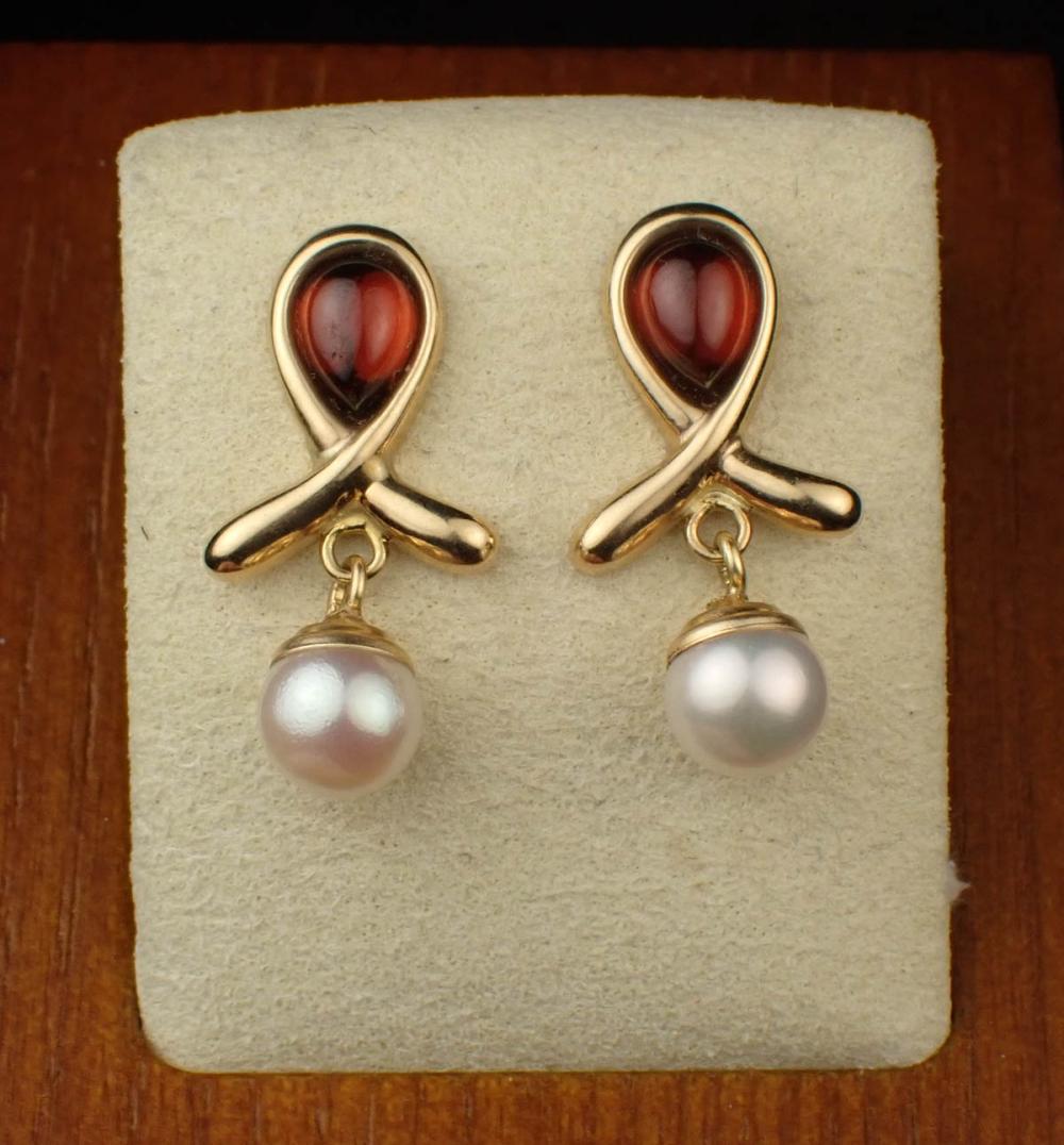 GARNET, PEARL AND FOURTEEN KARAT