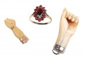 Garnet ring and (2) figa penda