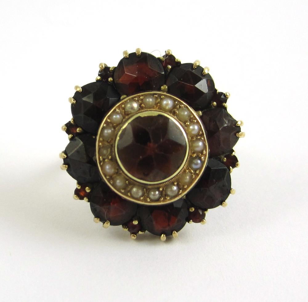 GARNET, SEED PEARL AND FOURTEEN