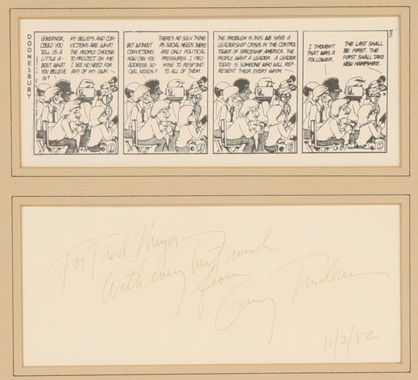 Garry Trudeau autographed note with