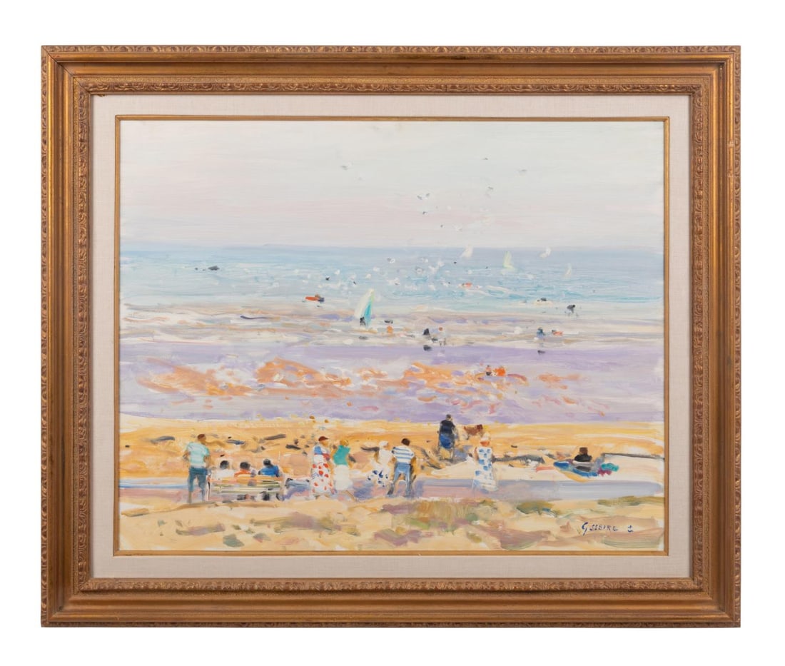 GASTON SEBIRE, BEACH SCENE, O/C,