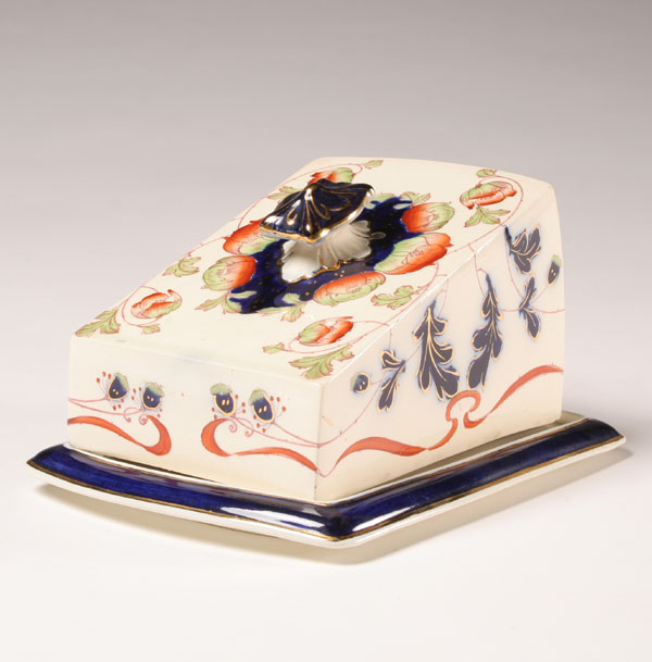 Gaudy English cheese keeper;