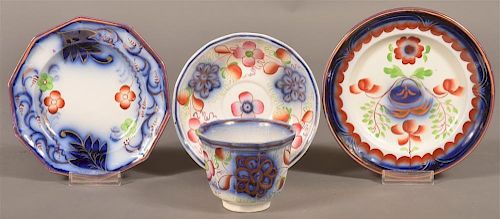 GAUDY IRONSTONE TODDY PLATES, CUP &