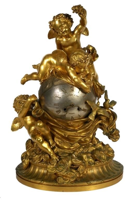 GAUTIER GILT BRONZE CLOCK, FINE