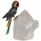 GEMSTONE PARROT ON QUARTZ FIGU
