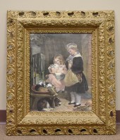 GENRE PAINTED PRINT OF TWO SIS
