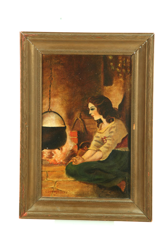 GENRE SCENE OF GIRL BY HEARTH