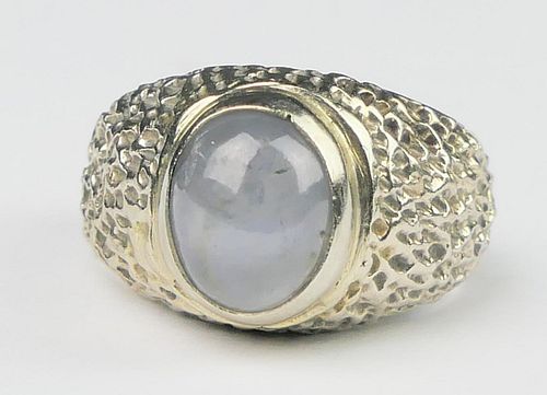 GENTS 14K W. GOLD CABOCHON BLUE