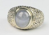 GENTS 14K W. GOLD CABOCHON BLU