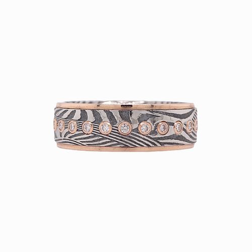 GENT'S DIAMOND 14K RG & DAMASCUS