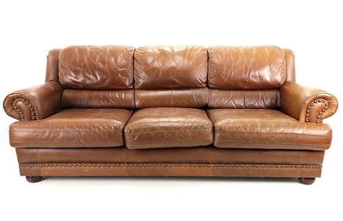 GENUINE LEATHER THREE SEAT COUCH W/