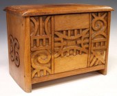 GEOMETRIC CARVED WOOD COFFER/