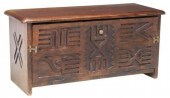 GEOMETRIC CARVED WOOD COFFER/