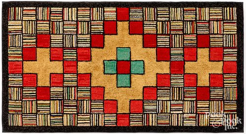 GEOMETRIC HOOKED RUG, EARLY 20TH