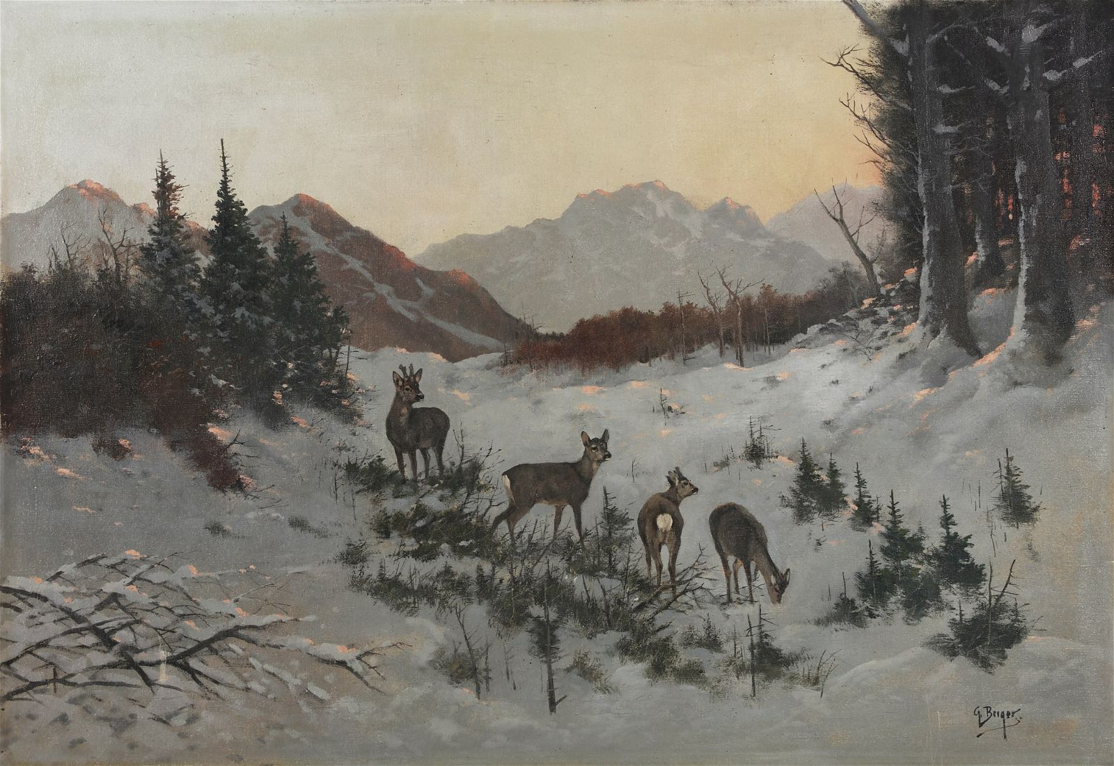 GEORG MARIA BERGER, DEER IN A SNOWY