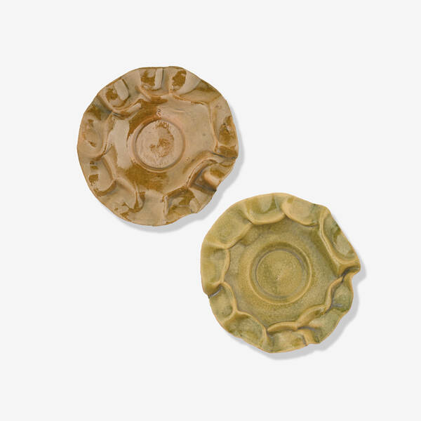 George E. Ohr. ruffled saucers, set