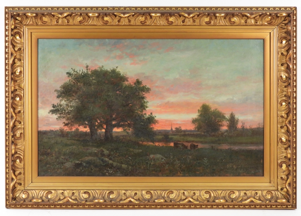 GEORGE F. HIGGINS COWS AT SUNSET