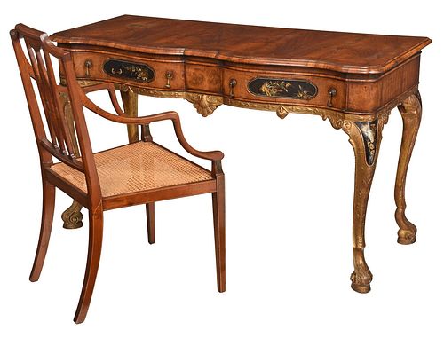 GEORGE I STYLE PARCEL GILT DESK,