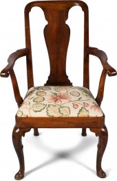 GEORGE I WALNUT OPEN ARMCHAIR,