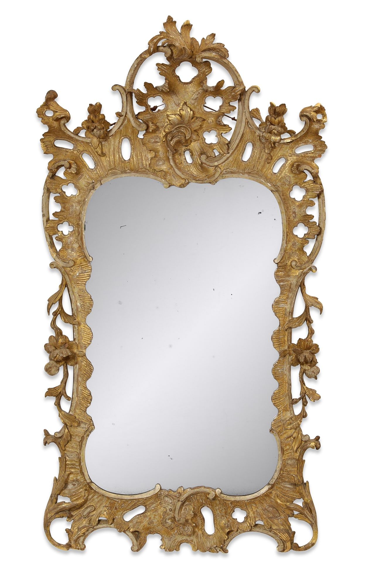 GEORGE II CARVED GILTWOOD MIRROR,