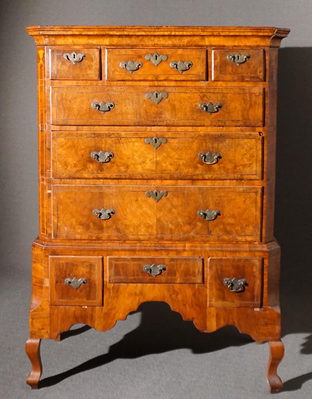 GEORGE II-III INLAID FIGURED WALNUT