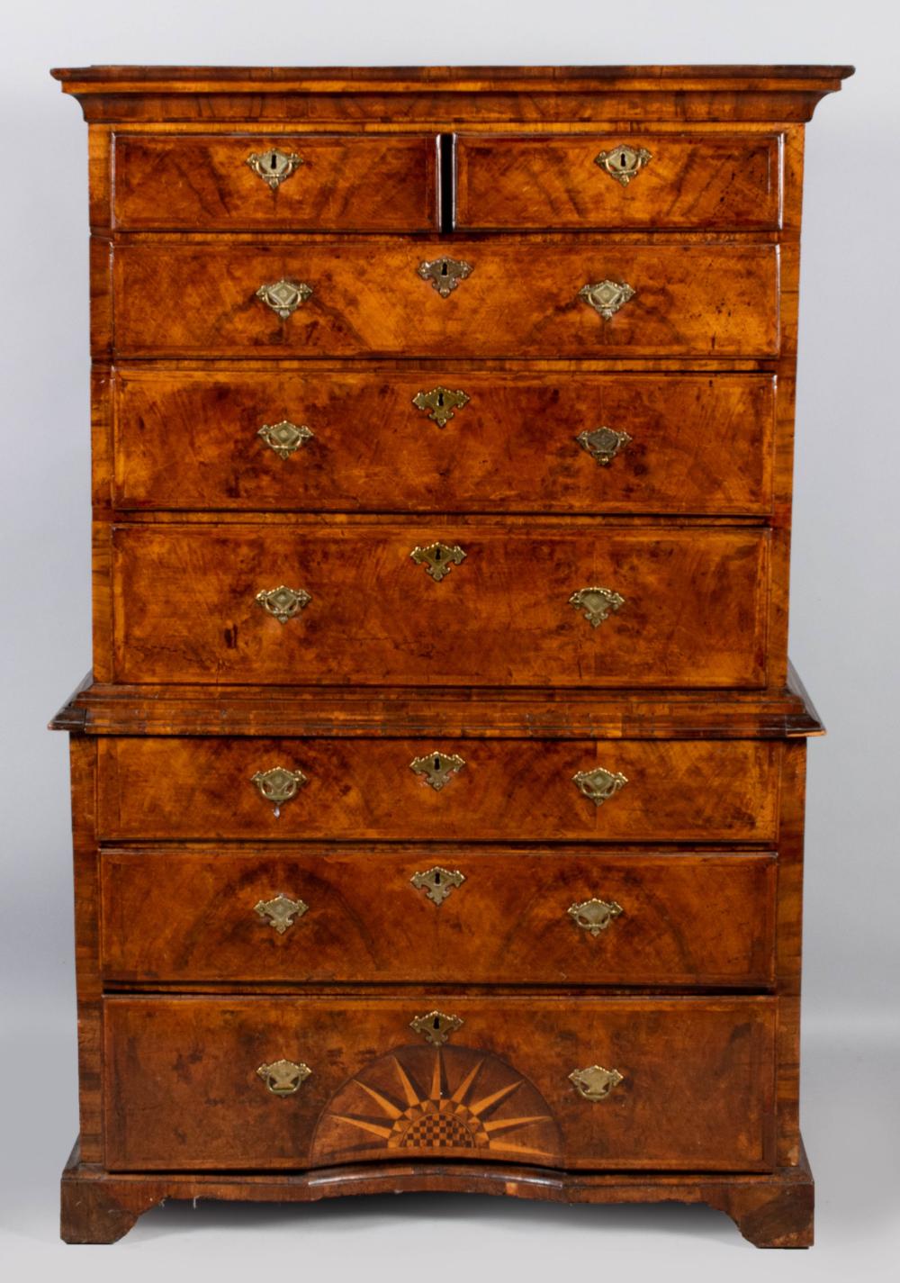GEORGE II INLAID WALNUT CHEST ON