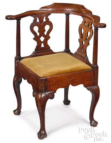 GEORGE II MAHOGANY CORNER CHAIR,