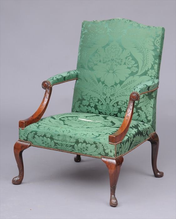 GEORGE II MAHOGANY LIBRARY ARMCHAIR