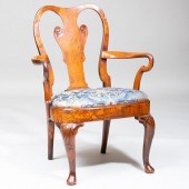 GEORGE II WALNUT OPEN ARMCHAIR