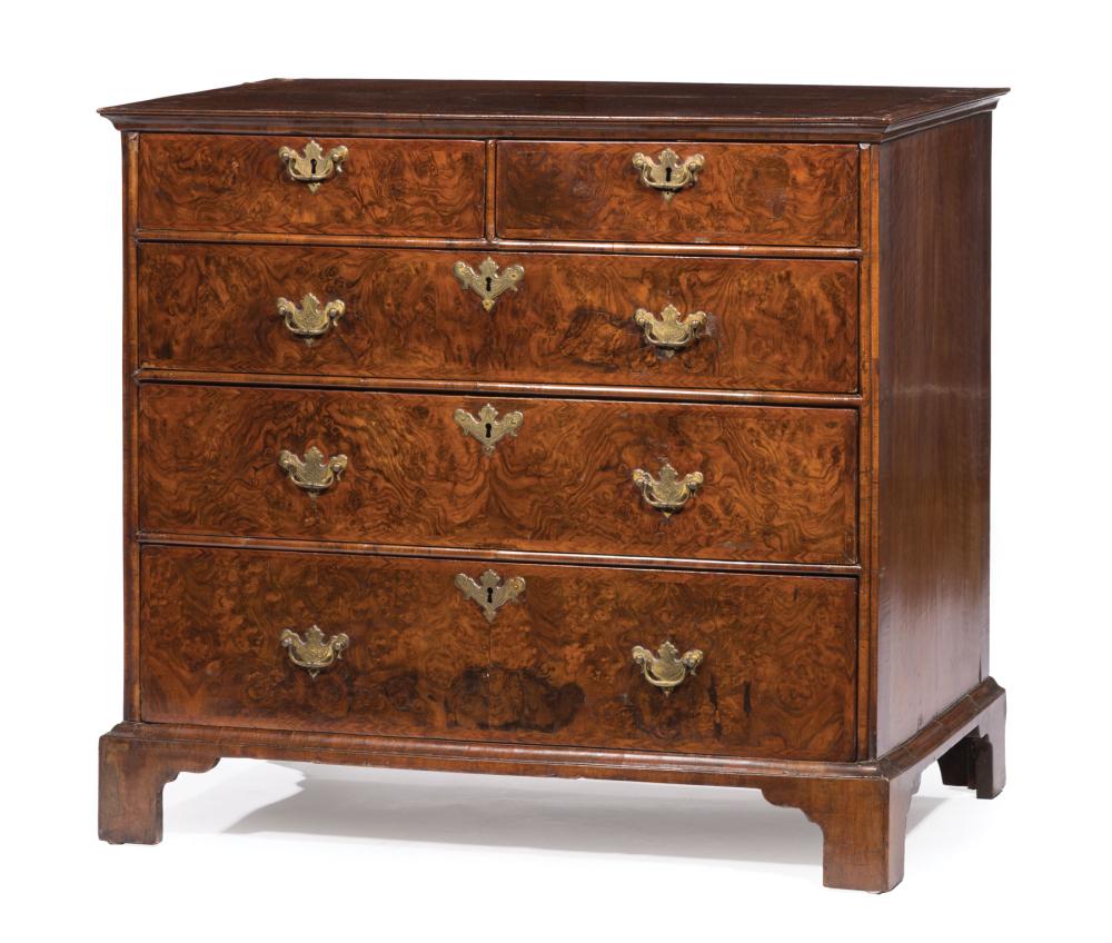 GEORGE III BURLED WALNUT CHEST OF