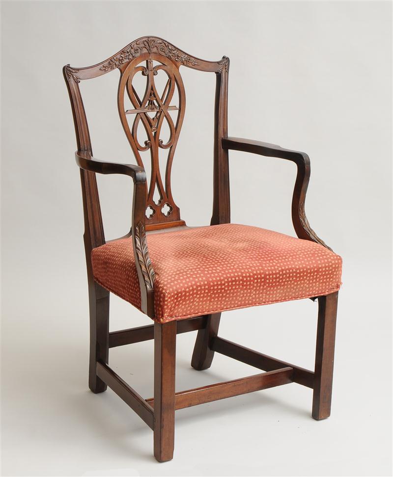 GEORGE III CARVED MAHOGANY ARMCHAIR
