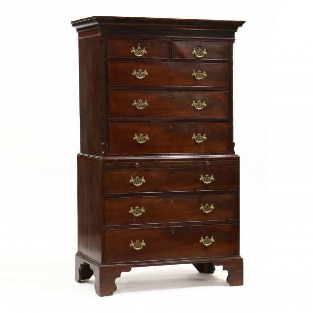 GEORGE III CARVED MAHOGANY CHEST ON